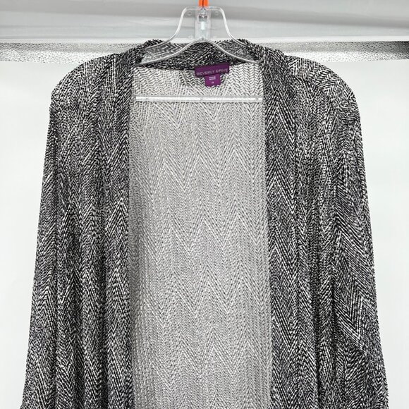 Beverly Drive Womens Sheer Cardigan Open Front 3/4 Sleeve Black/White Size 2X - Picture 2 of 8